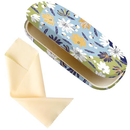 Glasses Case Hard Shell,Portable Protective Eyeglasses Case, Eyeglass Holder Box with Cleaning Cloth,for Women Men - color: Floral Print 1