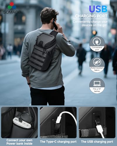Somago Sling Crossbody Backpack Chest Bag Single Shoulder Daypack Grey - color: Grey