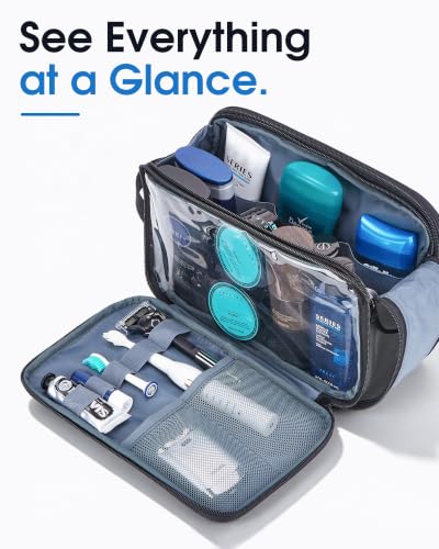 ZEEMO Travel Toiletry Bag for Men, Full Open Dopp Kit with Dual Compartment - color: Grey, size: Medium