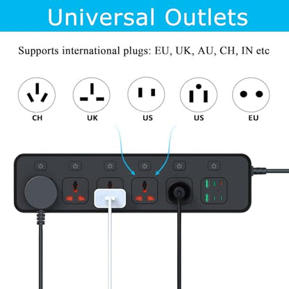 30W PD USB-C Fast Charging Power Strip,6 FT Extension Cord with Individual Outlet Switches, 5 Universal Sockets + 6 USB Ports, 110-240V 3000W Plug Adapter for Travel Home Office - size: US Plug(PD 30W)