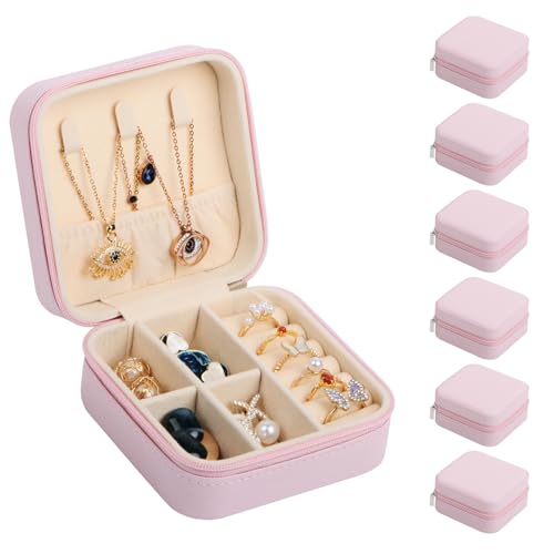 17Dec 6-Pack Small Travel Jewelry Case Organizer,Mini Travel Essentials for Women,Bridesmaid Gifts Birthday Gifts for Women,Small Jewelry Box for Girls 8-12 - color: 6-Pack,Pink