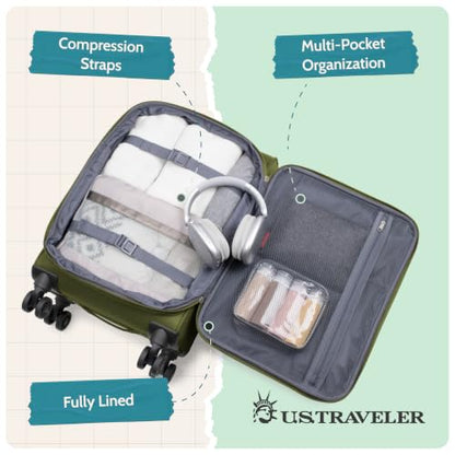 U.S. Traveler Rio Lightweight Softside Rolling Carry-on Suitcase, 4-Wheel Single, Green - color: Green, size: 22"