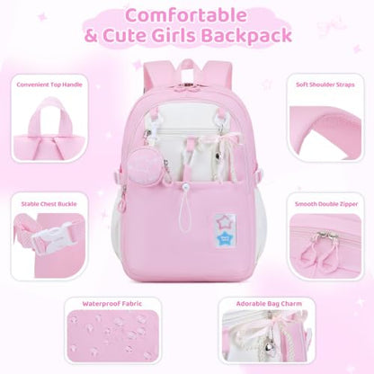 DIGOBAY Backpack for Girls, 5PCS School Bookbag with Lunch Box Pencil Case - color: Pink