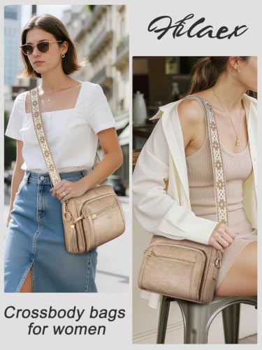 Vegan Leather Crossbody Bags for Women Anti theft Purses and Handbag - color: Tan