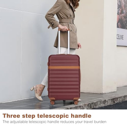 Kono Checked Luggage 24in Expandable Spinner TSA Lock ABS+PC Burgundy - color: Burgundy, size: Checked-medium 24-inch