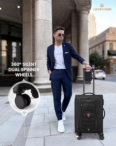 LOVEVOOK 24 Inch Softside Checked Luggage with TSA Lock for Business Trip - color: Black, size: 24 Inch - Checked-Medium