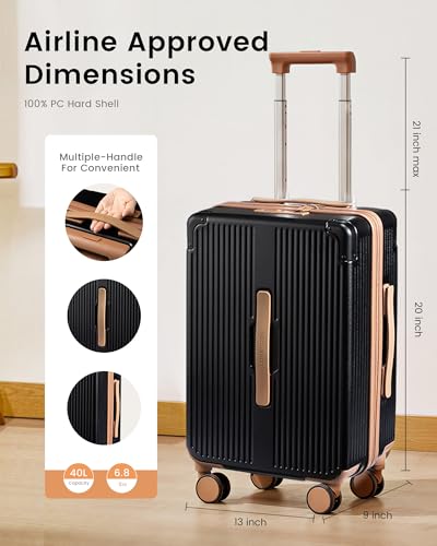 LOVEVOOK Hardside Carry On Luggage 22x14x9 Airline Approved, Small Suitcase - color: Green&Brown