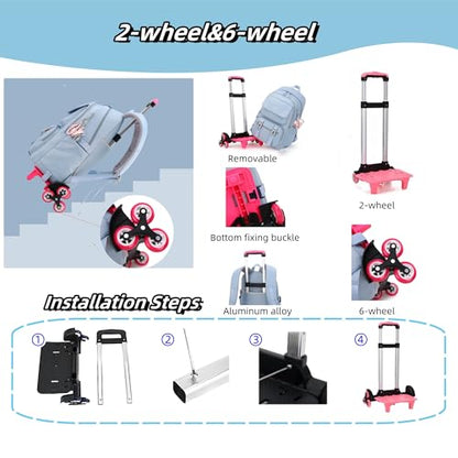 ZHANAO Rolling Backpack Luggage BookBag with Wheels Trolley Bag Wheeled Travel Backpack for Girls & Boys Trolley Bag - color: Pink, size: 2-wheel