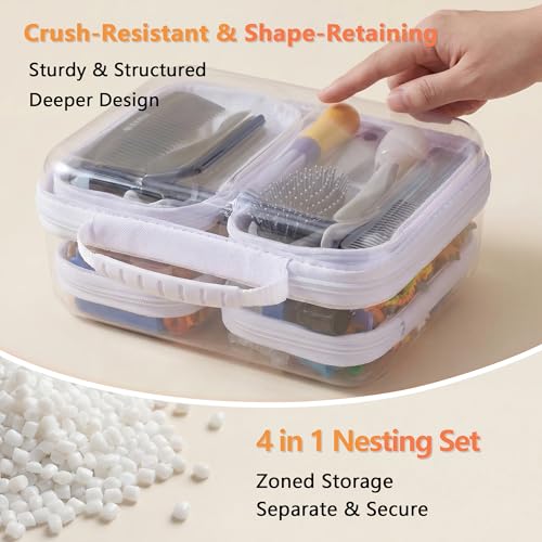 Travel Essentials for Toiletries,Clear Hard Shell Zipper Case (Handle L+4S) - size: Handle L+4S