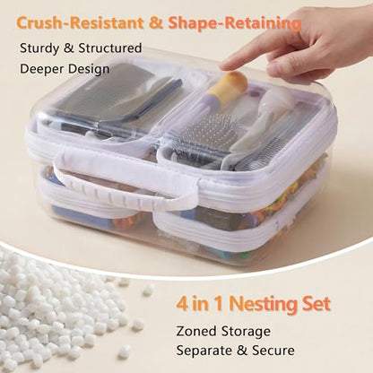 Travel Essentials for Toiletries,Clear Hard Shell Zipper Case (Handle L+4S) - size: Handle L+4S