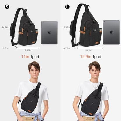 OSOCE Sling Bag for Men, Crossbody Bag Anti-Theft, Headphone Pocket - color: Black, size: Large