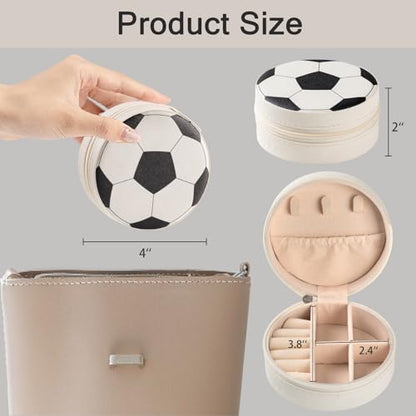 12-Pack Soccer Jewelry Box Bulk Team Gifts for Girls, White Round Mini Travel Jewelry Case for Soccer Players Coaches, Senior Night Tournament Gifting - style: Soccer