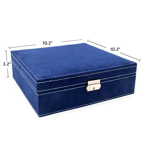 Two-Layer Jewelry Box Organizer Display Storage case with Lock (Deep Blue) - color: Deep Blue