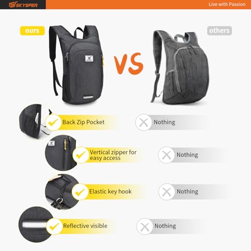 SKYSPER Small Daypack 10L/15L/20L Hiking Backpack Packable Lightweight Travel Day Pack for Women Men - color: Black, size: 20l