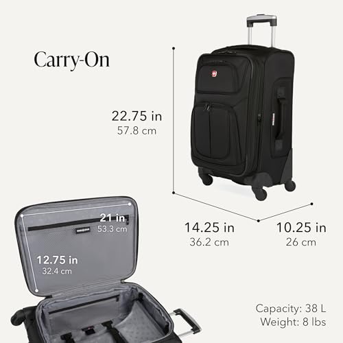SwissGear Sion Softside Expandable Spinner Luggage Durable Lightweight Travel Suitcase, Black, 3-Piece Set (Carry-On/Medium/Large) - color: Black, size: 3-Piece Set (Carry-On/Medium/Large)
