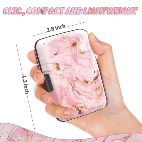 ToLuLu Credit Card Holder, Pink Marble Mini RFID Small Aluminum Card Wallet - color: Pink Marble