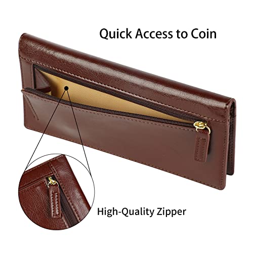 Lavemi Ultra Slim Thin Leather Women Wallet RFID Blocking Credit Card Holder Bifold Long Ladies Billfold - color: 1-waxed Coffee