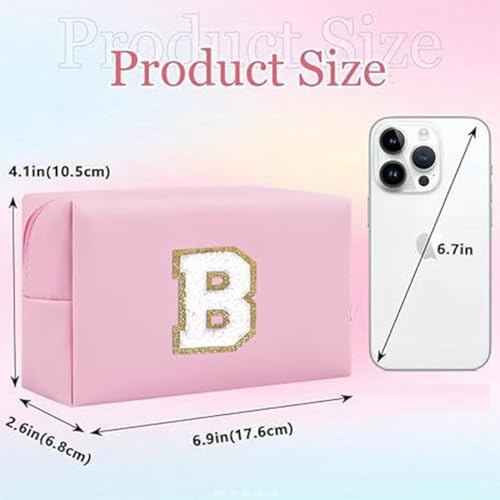 Initial Makeup Bag for Women Gifts, PU Leather Cosmetic Pouch, Pink Style B - color: Pink, style: B