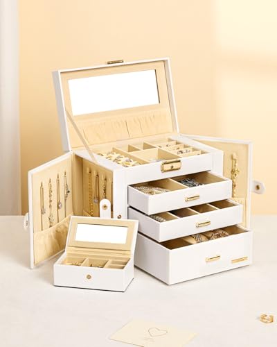 Homde 2 in 1 Jewelry Box for Women: 4-Layer with Travel Case
