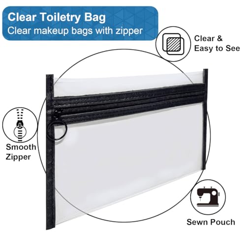 Clear Makeup Bag 3 Pack, PVC Toiletry Bag, Zipper, Travel Cosmetic Pouch