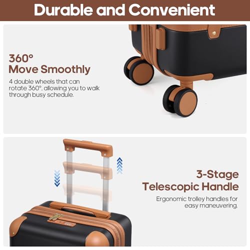 Expandable Carry On Luggage Set, 20In PC Hardside Suitcase with Backpack - color: Black
