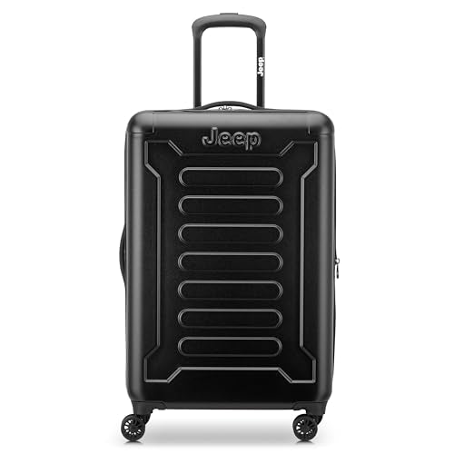 Jeep JH004C Hardside Expandable Luggage with Spinner Wheels, Black, Checked-Medium 24 Inch - color: Black, size: Checked-Medium 24 Inch