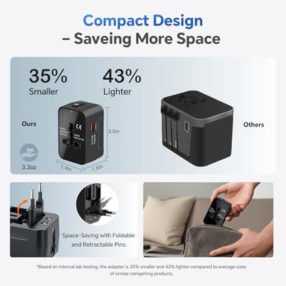 Travel Adapter, Worldwide All in One Universal Power Plug Adapter, Black - color: Black