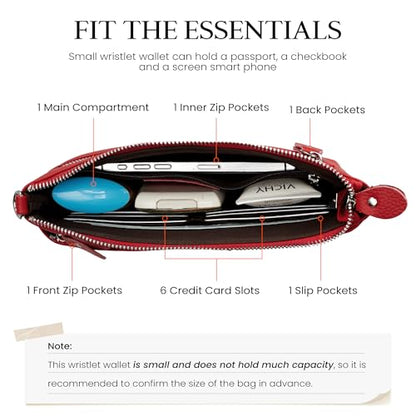befen Genuine Leather Wristlet Clutch Wallet Purses with RFID Blocking - color: Fire-engine Red