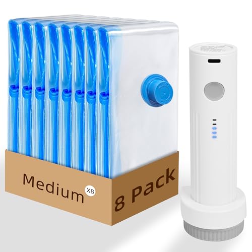 8 Pack Vacuum Storage Bag for Travel with Cordless Electric Pump, Medium - style: 8 Medium+Electric Pump