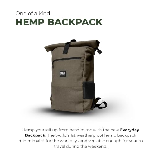 8000Kicks Everyday Hemp Backpack - Lightweight and Waterproof Backpack with Anti-theft pocket and Spacious Interior (Dark Green) - color: Dark Green