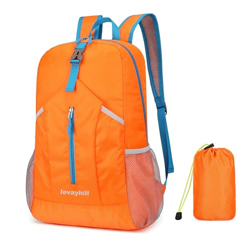 levayhill 25L Foldable Hiking Backpack,Small Packable Daypack, Orange - color: Orange