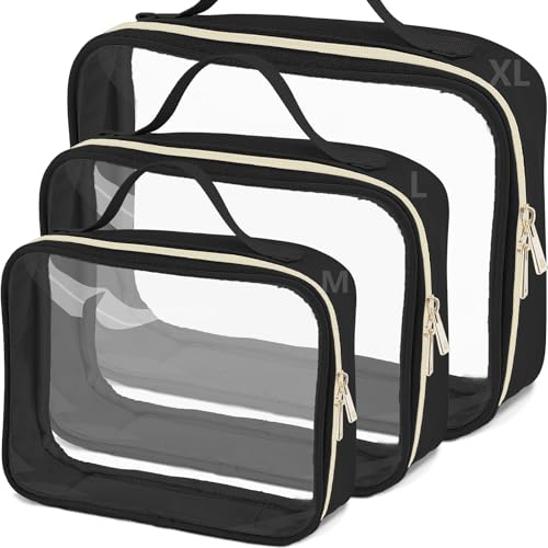 Clear Travel Bags for Toiletries 3Pcs,Clear Makeup Bag - color: 3pcs-Black