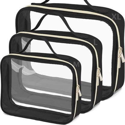 Clear Travel Bags for Toiletries 3Pcs,Clear Makeup Bag - color: 3pcs-Black