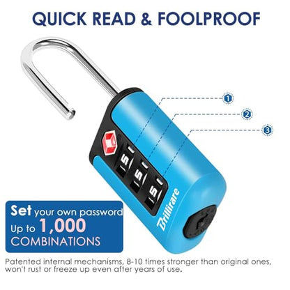 2 Pack TSA Approved Luggage Locks, Combination Travel Padlock, 3-Digit Waterproof Lock, TSA Accepted Outdoor Keyless Resettable Lock for Lockers, Bags, Backpack, Gym, Gate-Blue - color: 2 Pack-Blue