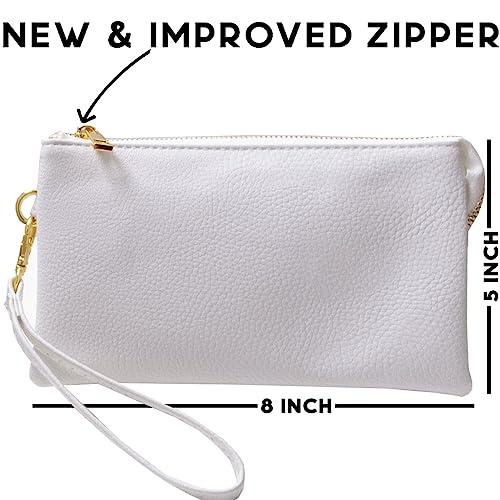 Vegan Leather Crossbody Wristlet Purse for Women - Small Convertible Clutch - color: White