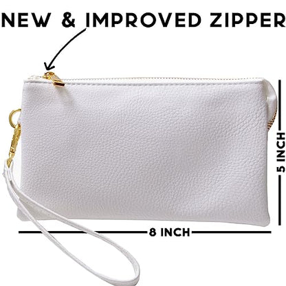 Vegan Leather Crossbody Wristlet Purse for Women - Small Convertible Clutch - color: White