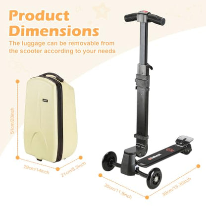Scooter Luggage for Kids Removable & Foldable Ride on Suitcase-Yellow - color: Light Yellow