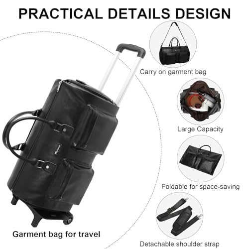 Modoker Convertible Rolling Garment Bag, Carry-On Duffle - color: D-Black
