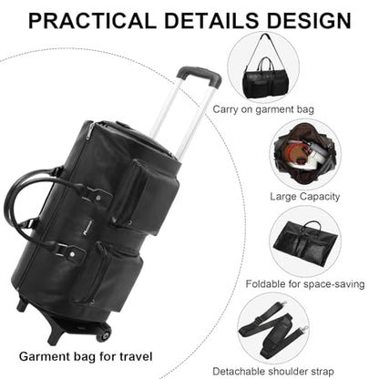 Modoker Convertible Rolling Garment Bag, Carry-On Duffle - color: D-Black