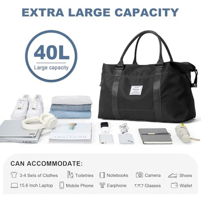 Travel Duffel Bag, Carry On Overnight Weekender Bags for Women - color: A1-Black, style: Extra Large Travel Bag