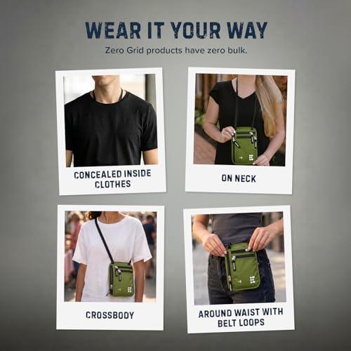 Zero Grid RFID Travel Neck Wallet, Large Passport Holder, Green - color: Green, size: Solo/Couple