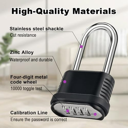 4 Digit Heavy Duty Combination Lock - 105mm Long Shackle Weatherproof - style: 6pcs Long-Black-1