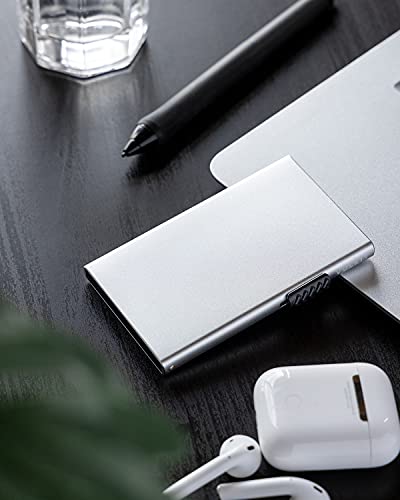 VULKIT Minimalist Credit Card Holder Pop Up Cards RFID Protection Slim Metal Wallet - color: Silver