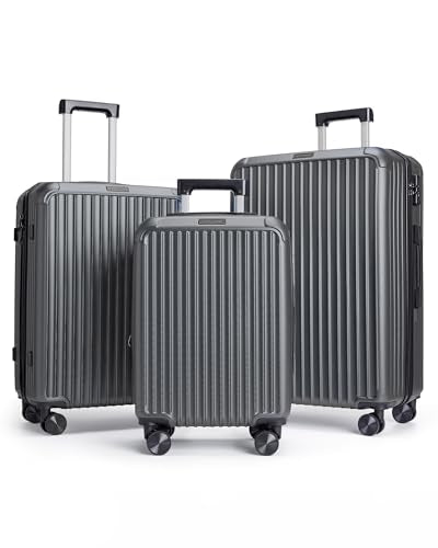 LIGHT FLIGHT 3 Pieces Luggage Sets with Spinner Wheels Hardshell TSA Lock - color: Grey