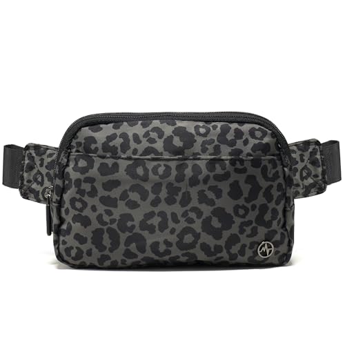 Pander Nylon Fanny Pack Belt Bag for Women with 5 Zipper Pockets - color: Grey Leopard