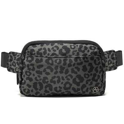 Pander Nylon Fanny Pack Belt Bag for Women with 5 Zipper Pockets - color: Grey Leopard