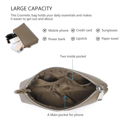Small Makeup Bag for Purse, Leather Cosmetic (Tea Color) - color: Tea Color