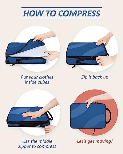 BAGSMART Compression Packing Cubes for Travel - color: Classic Blue, size: Set of 6