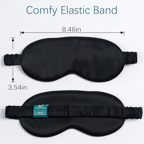 100% 22 Momme 6A Grade Double-Sided Pure Mulberry Silk Eye Mask Soft Breathable Sleep Blindfold with Elastic Headband for Men and Women Pack of 1 (Black) - color: Black