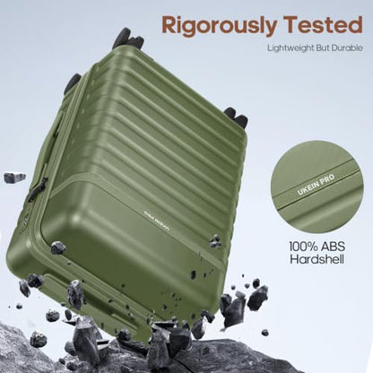 Luggage Sets 7 Piece,Hardside Large Checked Suitcase with Backpack Set - color: Amry Green, size: 7-Piece Sets